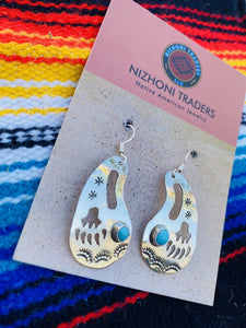 Navajo Sterling Silver & Turquoise Bear Paw Dangle Earrings