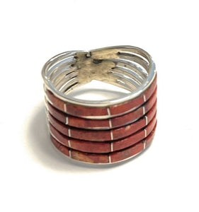 Zuni Sterling Silver Red Coral 5 Row Ring