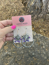Load image into Gallery viewer, Navajo Sterling Silver Bead Purple Spiny Texas Hoop Earrings