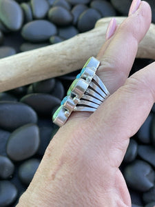 Navajo Sterling Sonoran Gold And Golden Hills Turquoise Cluster Ring Size 8.5