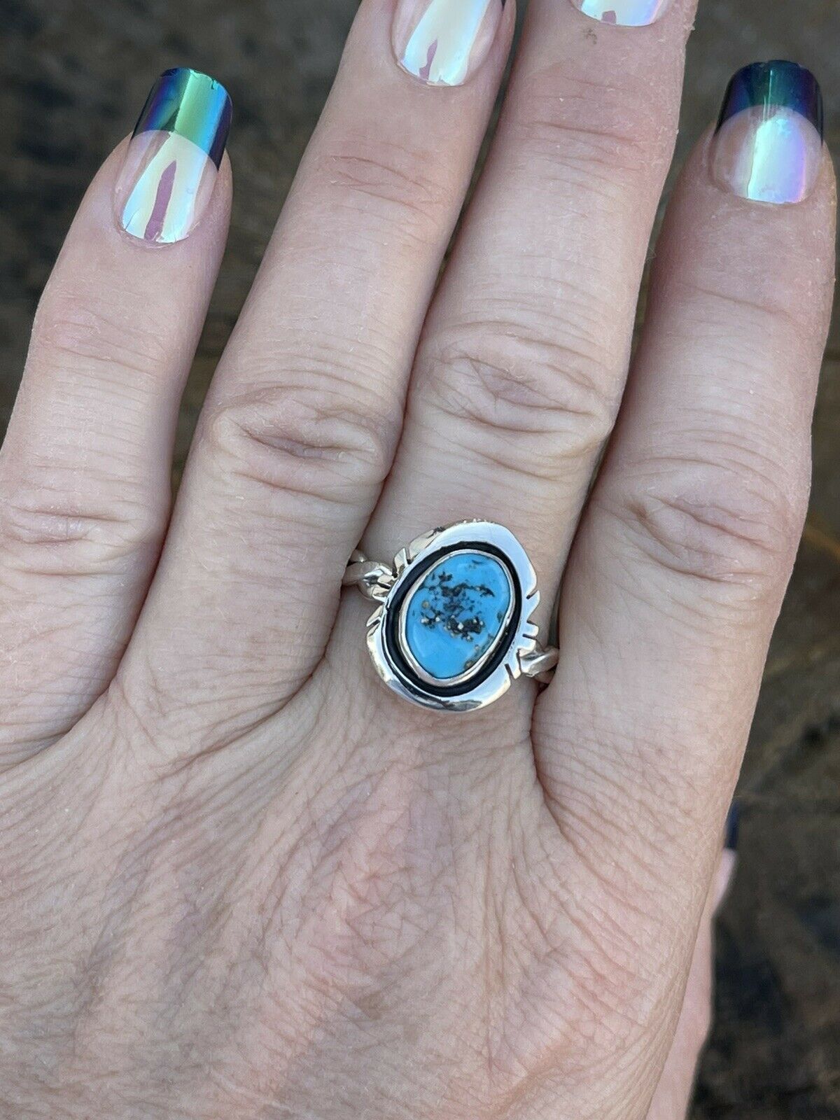 Navajo Sterling Silver Kingman Turquoise Rope Ring