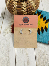 Load image into Gallery viewer, Zuni Sterling Silver And Mother Of Pearl Inlay Moon Stud Earrings