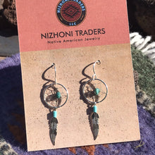 Load image into Gallery viewer, Navajo Sterling Silver  Turquoise Dream Catcher, Dangle Earrings