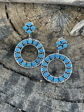 Load image into Gallery viewer, Navajo Natural Sleeping Beauty Turquoise Sterling Dangle Earrings Artist