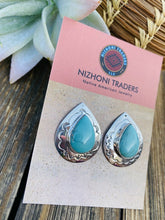 Load image into Gallery viewer, Navajo Hand Stamped Sterling Silver &amp; Turquoise Post Earrings Signed