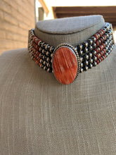 Load image into Gallery viewer, Navajo Sterling Silver &amp; Natural Spiny Pearl Beaded Choker Necklace