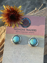 Load image into Gallery viewer, Navajo Turquoise &amp; Sterling Silver 5/8 Inch Stud Earrings Signed