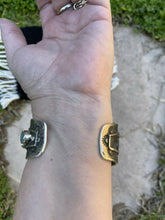 Load image into Gallery viewer, Navajo Turquoise &amp; Sterling Silver Tufa Cast Tribal Cuff Signed Delbert Arviso