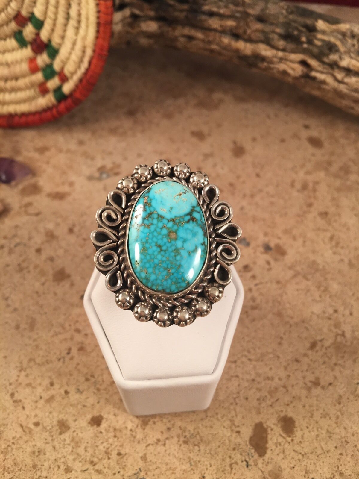 Blue Ridge Turquoise & Sterling Silver Navajo Ring Size 6.5 Signed