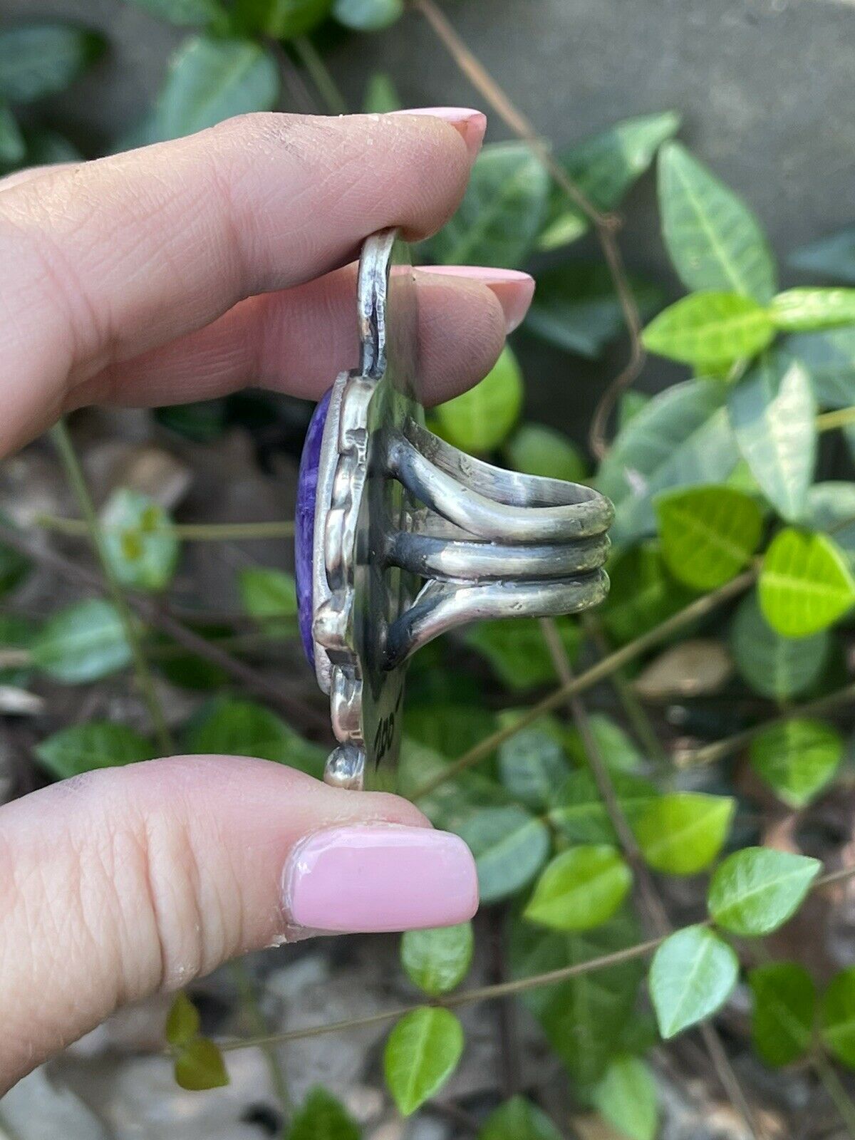 Navajo Purple Charoite & Sterling Silver Swirl Statement Ring Size 7