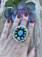 Load image into Gallery viewer, Navajo Sterling Sonoran Gold And Golden Hills Turquoise Cluster Ring Size 8.5