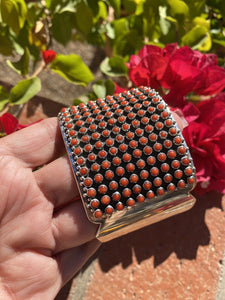 Navajo Natural Coral & Sterling Silver Cuff Bracelet By Paul Livingston