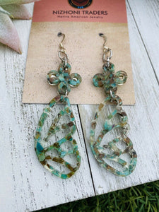 Navajo Turquoise & Resin Butterfly Wing Dangle Earrings