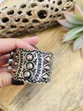 Load image into Gallery viewer, Vintage Navajo Turquoise &amp; Sterling Silver Hand Stamped Cuff Bracelet