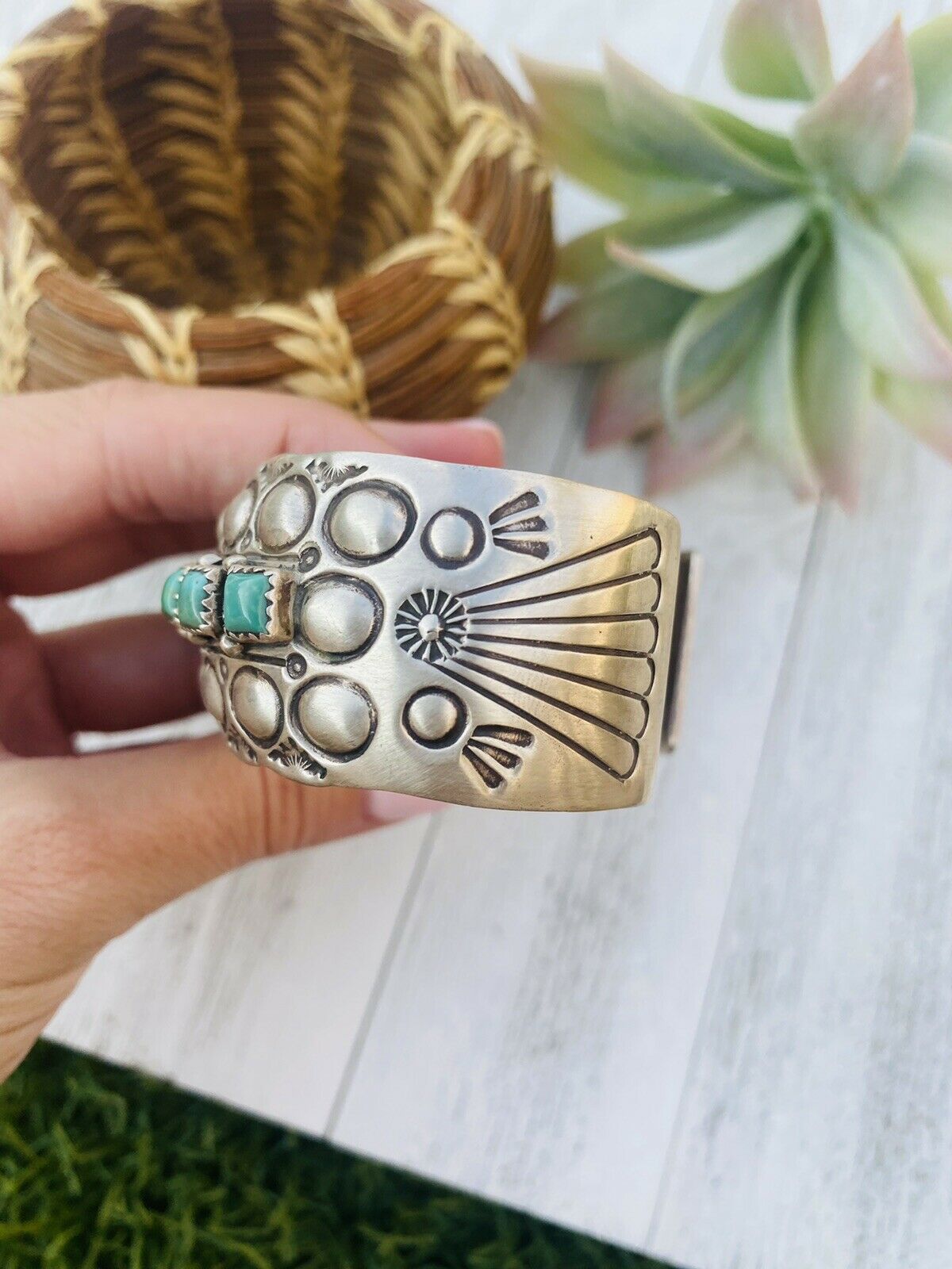 Navajo Royston Turquoise & Sterling Silver Cuff Bracelet Signed