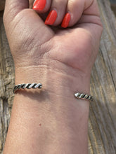 Load image into Gallery viewer, Navajo Sterling Silver Twisted Rope Style Turquoise Stacker Bracelet Cuff