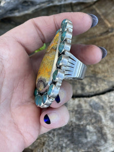 Navajo Turquoise & Bumble Bee Cluster Jumbo Ring Size 7