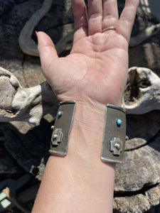 Navajo Sterling Silver Cross Bracelet Cuff With Turquoise Accent Stones Signed