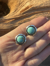 Load image into Gallery viewer, Navajo Turquoise &amp; Sterling Silver 5/8 Inch Stud Earrings Signed