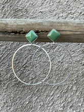 Load image into Gallery viewer, Navajo Tibetan Turquoise &amp; Sterling Silver Dangle Hoop Earrings