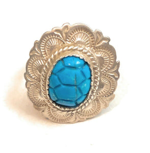Vintage Old Pawn Hand Crafted Sterling Silver & Turquoise Ring Size 7