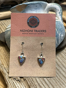 Navajo Pink Dream Mojave & Sterling Silver Triangle Dangle Earrings