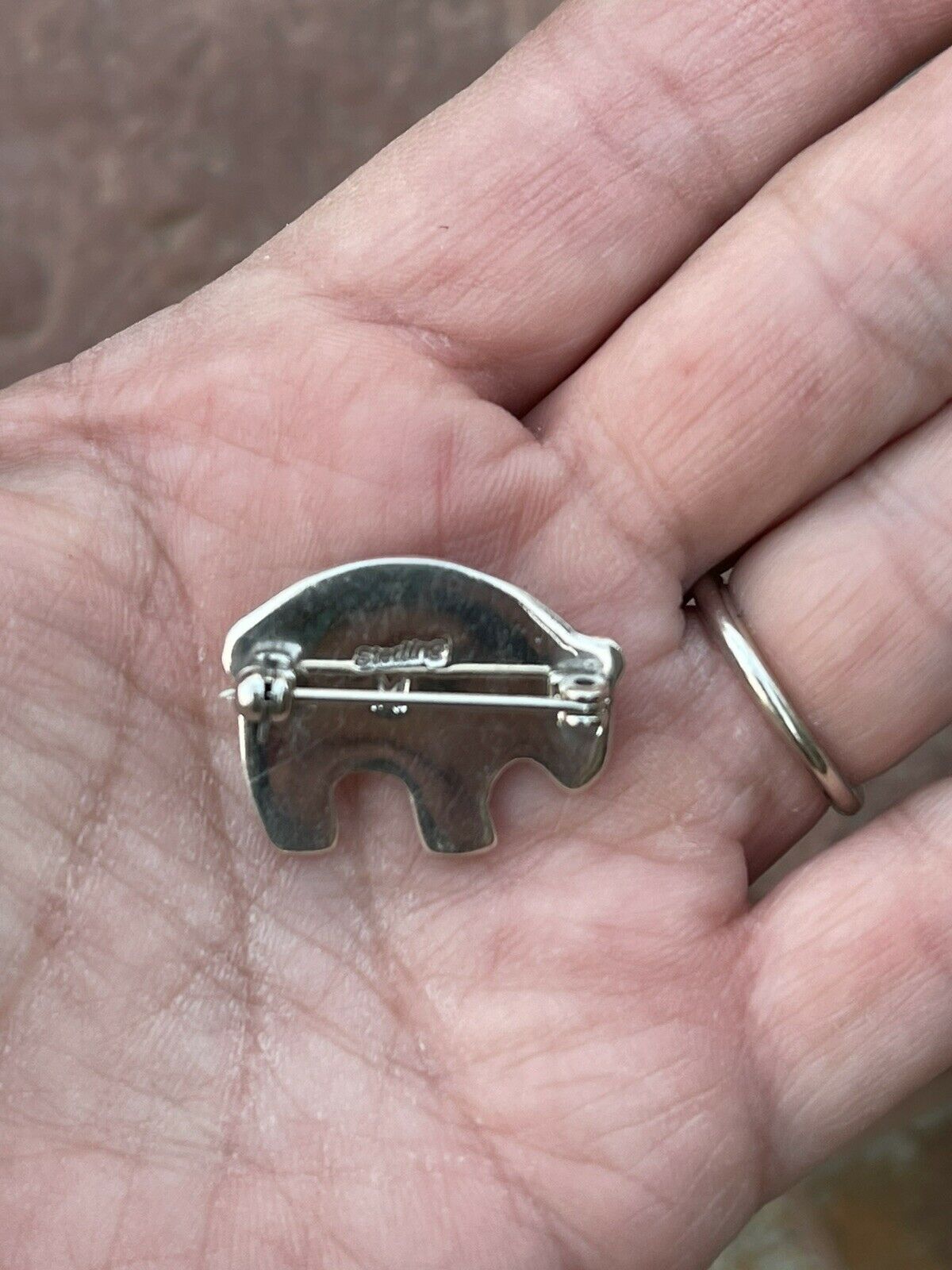 Navajo Sterling Silver Multi Stone Buffalo Pendant Pin Signed