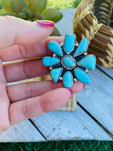 Load image into Gallery viewer, Navajo Turquoise &amp; Sterling Silver Cluster Ring Size 9