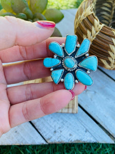 Navajo Turquoise & Sterling Silver Cluster Ring Size 9