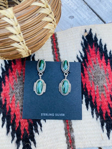 Navajo Malachite & Sterling Silver Clip On Dangle Earrings