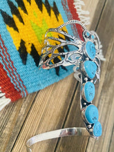 Load image into Gallery viewer, Navajo Sterling Silver &amp; Kingman Turquoise Dragonfly Cuff By Russell Sam