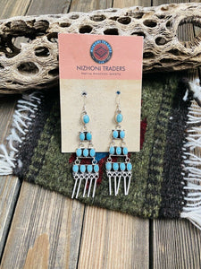 Navajo Turquoise & Sterling Silver Chandelier Dangle Earrings