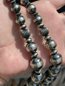 Navajo Sterling Silver & Number 8 Turquoise Beaded 10 Strand Necklace