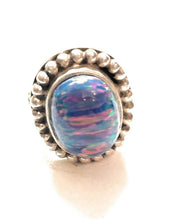 Load image into Gallery viewer, Navajo Blue Rainbow Opal &amp; Sterling Silver Ring Size 7