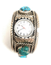 Load image into Gallery viewer, Old Pawn Vintage Navajo Kingman Turquoise &amp; Sterling Silver Watch Cuff
