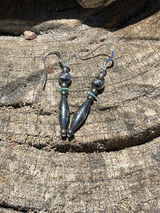 Navajo Diamond Cut Bead Sterling Silver Turquoise Dangle Earrings