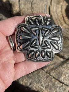 Navajo Sterling Silver Hand Stamped Cross Dangle Earrings Signed L. Tahe