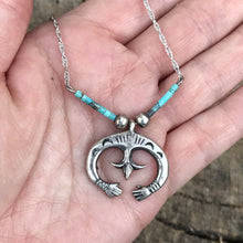Load image into Gallery viewer, Navajo Turquoise Stone &amp; Sterling Silver Naja Necklace