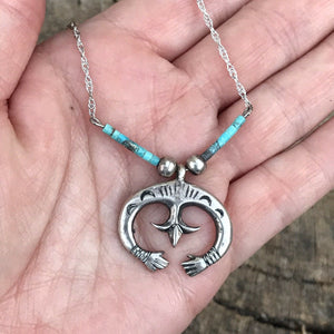 Navajo Turquoise Stone & Sterling Silver Naja Necklace