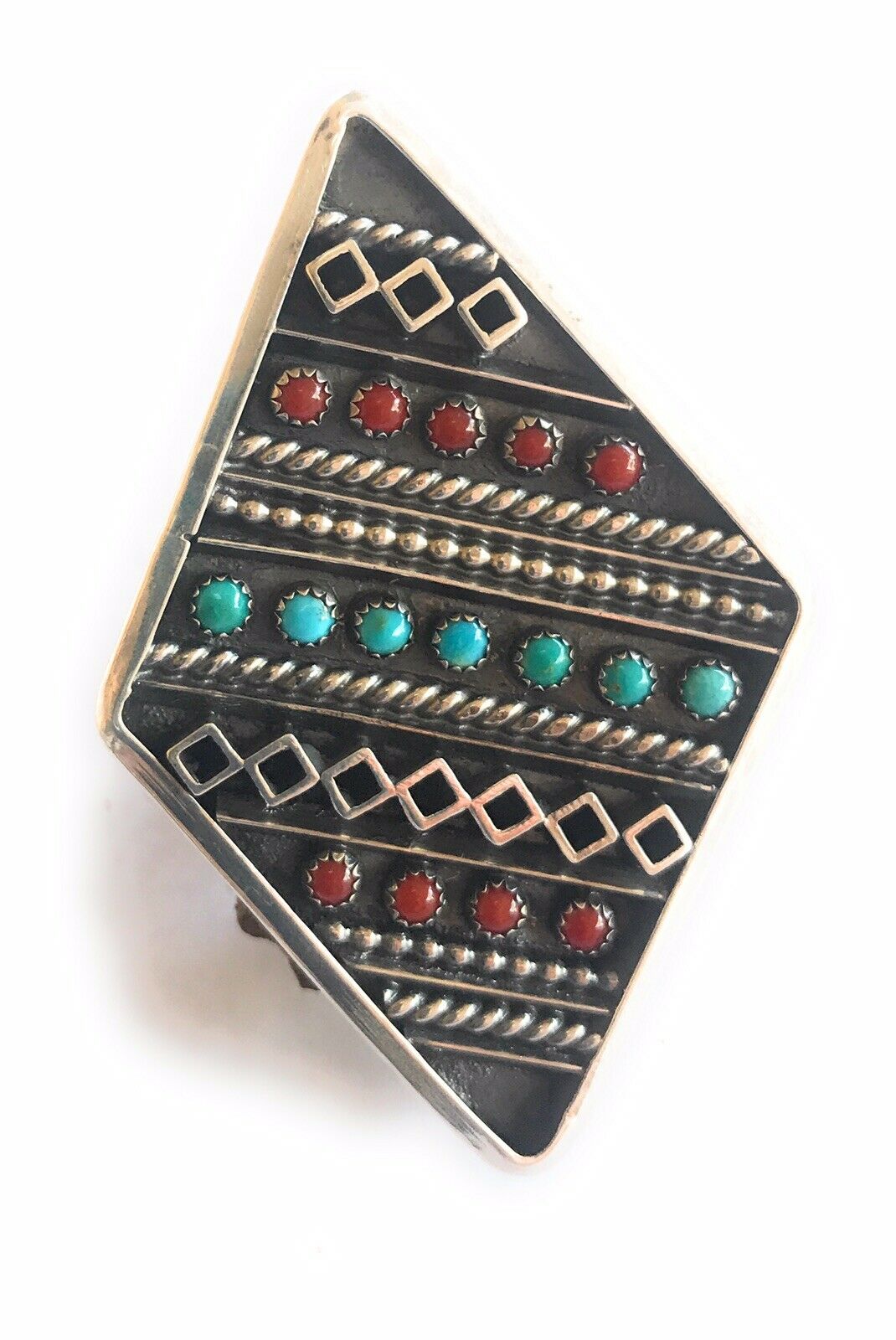 Navajo Multi Stone  Sterling Silver Statement Ring Size 8.5