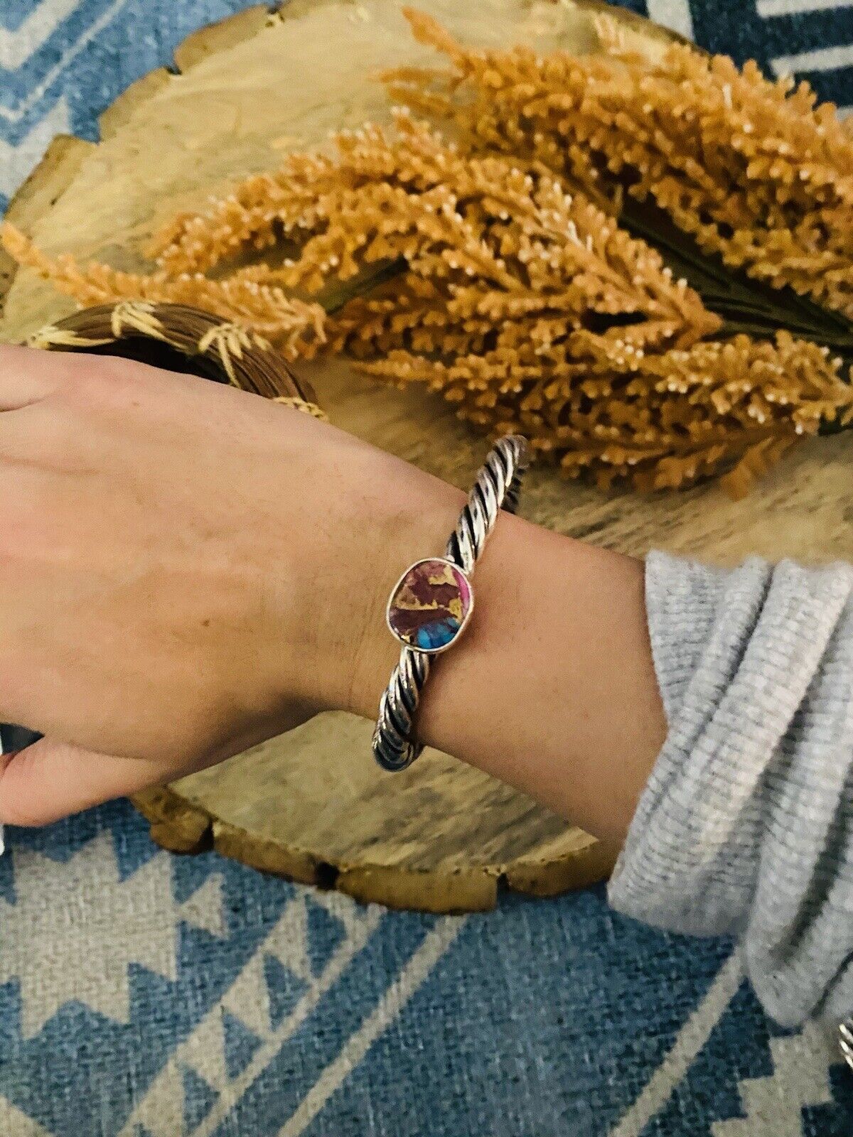 Navajo Pink Dream Mohave & Sterling Silver Cuff Bracelet