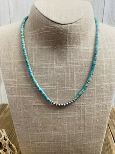 Navajo Turquoise & Sterling Silver Beaded Necklace 18 inches
