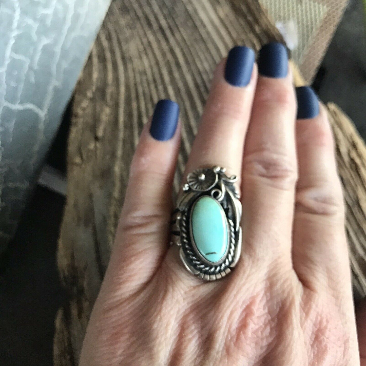 Navajo Royston Turquoise & Sterling Silver Ring Size 5. By Artist R. H