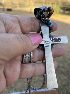Navajo Sterling Silver & Purple Spiny Shell  Cross Pendant Chimney Butte