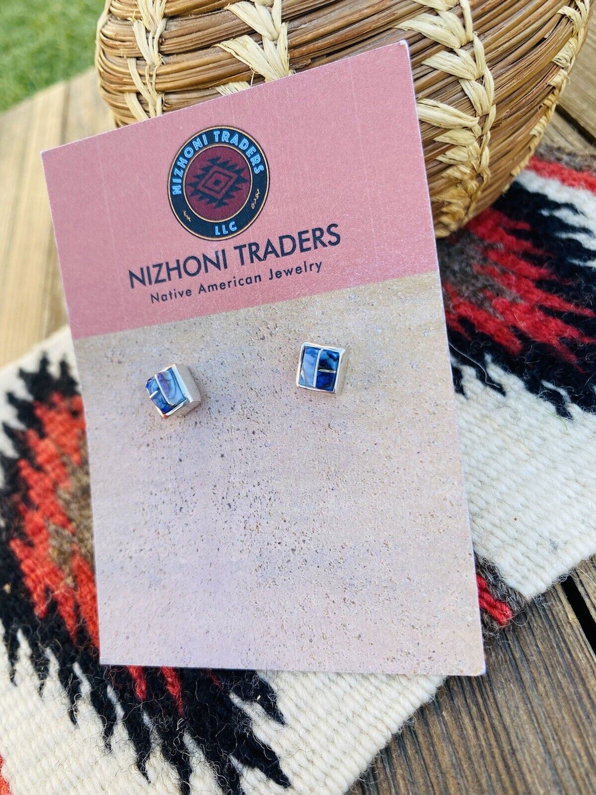 Navajo Natural Opal And Sterling Silver Inlay Stud Earrings