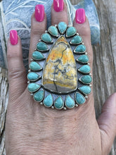 Load image into Gallery viewer, Navajo Sterling Bumblebee Jasper  and Turquoise Stone Ring Sz 9.5