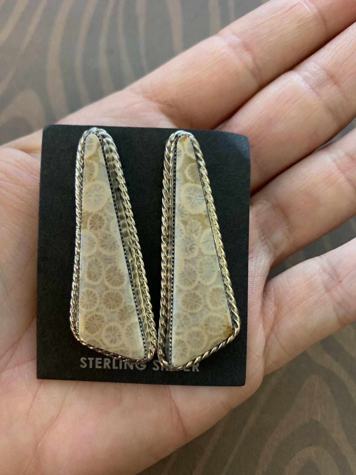 Navajo Fossilized Coral & Sterling Silver Studs