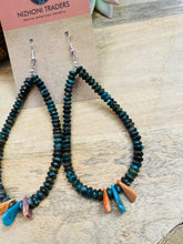 Load image into Gallery viewer, Navajo Turquoise &amp; Spiny Oyster Beaded Dangle Hoop Earrings