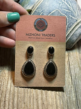 Load image into Gallery viewer, Beautiful Navajo Sterling Silver Black Onyx Teardrop Post Dangle Earrings