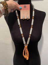 Load image into Gallery viewer, Navajo Sterling Silver Handmade Orange Spiny Jacla Necklace &amp; Earring Set